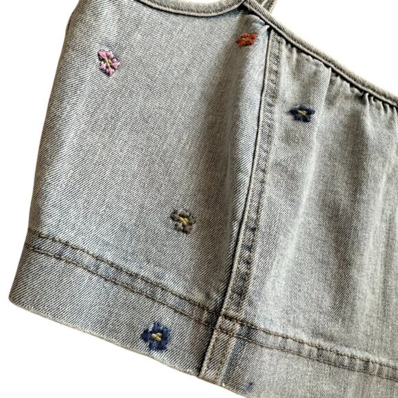 Indigo Rein Blue Denim Embroidered Floral Crop Top Zipper Back Corset, Medium - Picture 5 of 8
